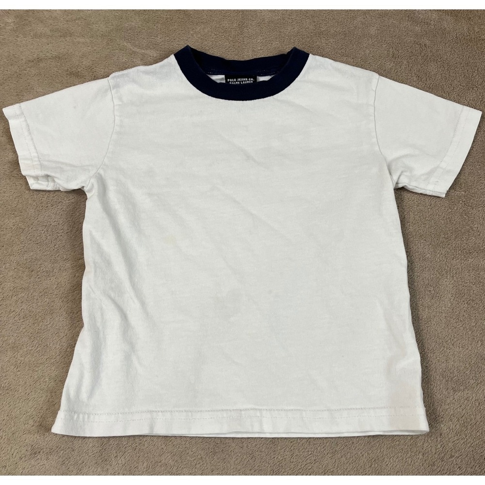 Vintage Polo Jeans Co. Ralph Lauren Ringer T-Shirt Kids 4T White Crew-neck S/S